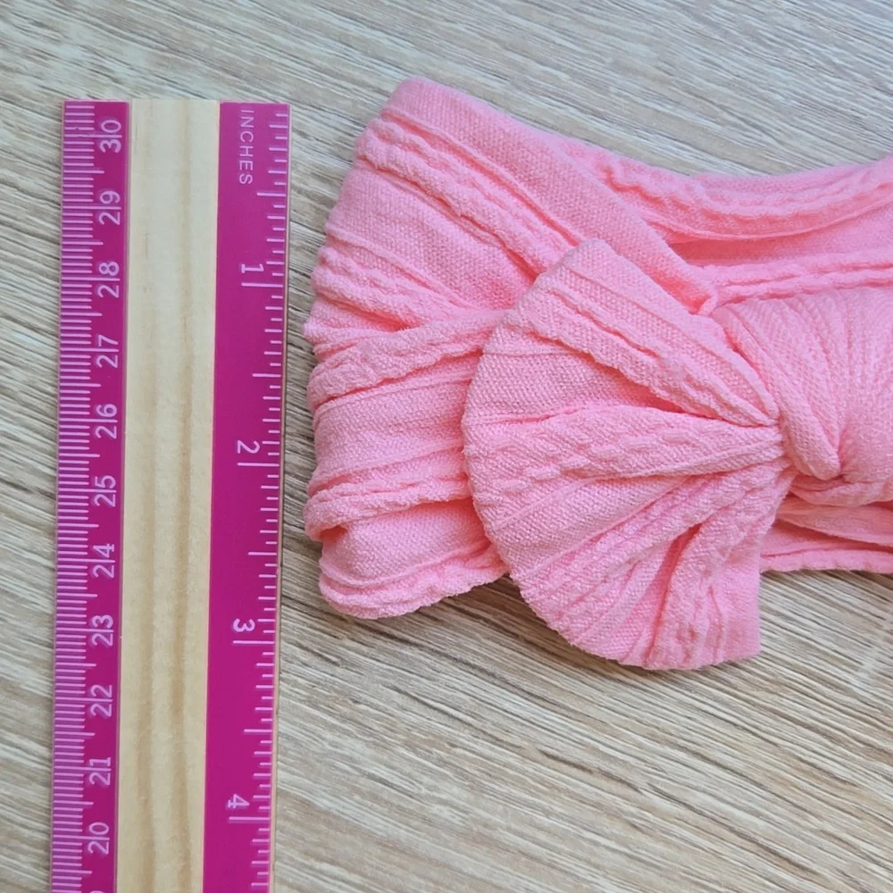 Boho Bowknot Headband Cable Knit Baby Girl Nylon Flamingo Pink Kids Hair Band